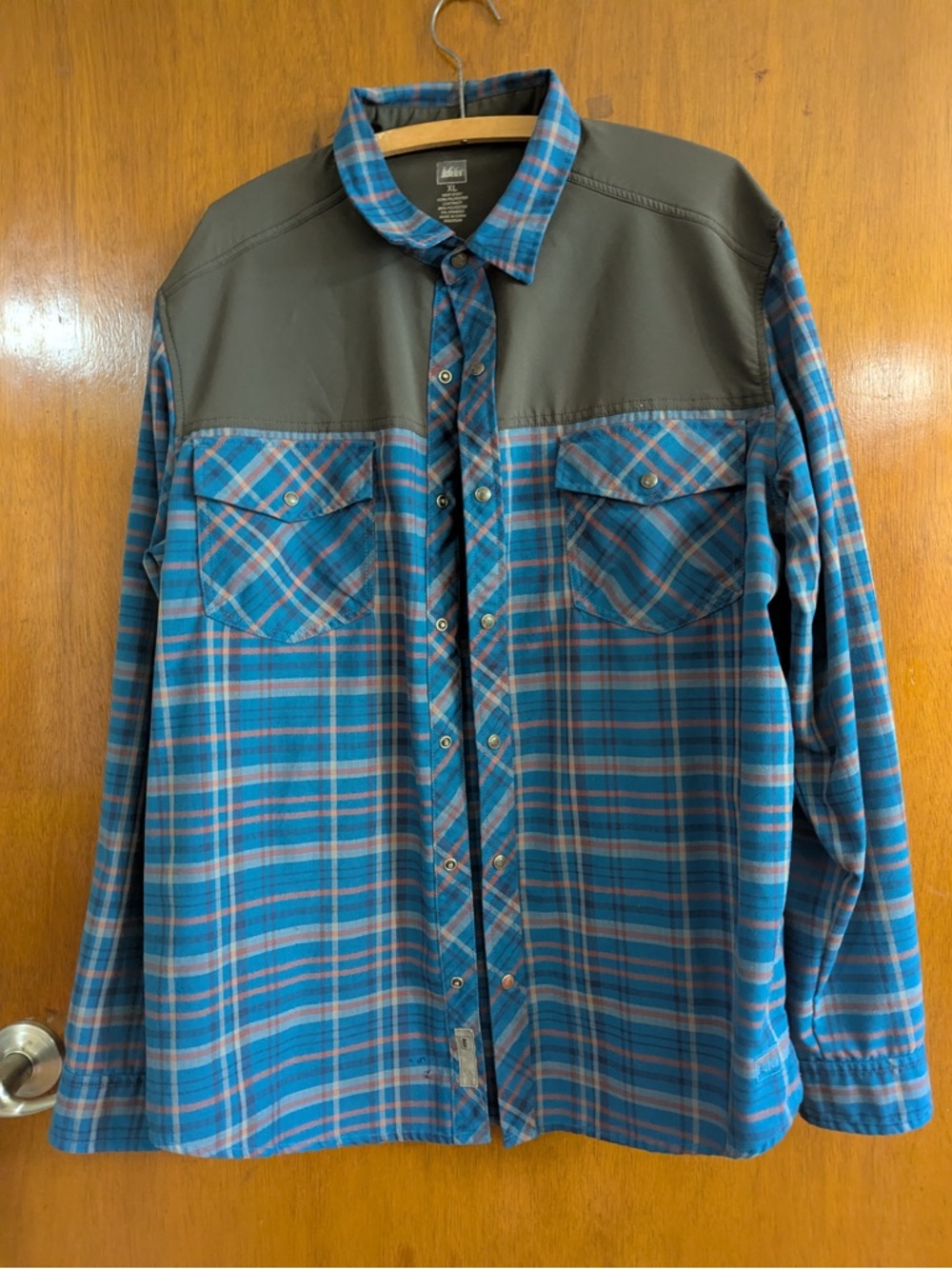 REI Men’s Plaid Button-Up Shirt with Contrasting Yoke - Blue Plaid - XL